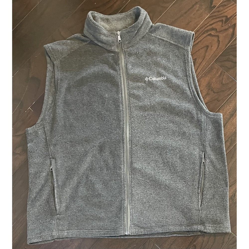 Columbia Fleece Vest Men XXL Gray Full Zip Steens Mountain Soft Layering Outdoor